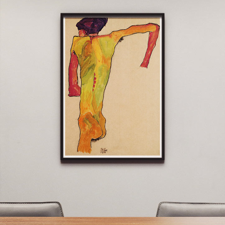 Egon Schiele Art Poster - Male Nude, Propping Himself Up