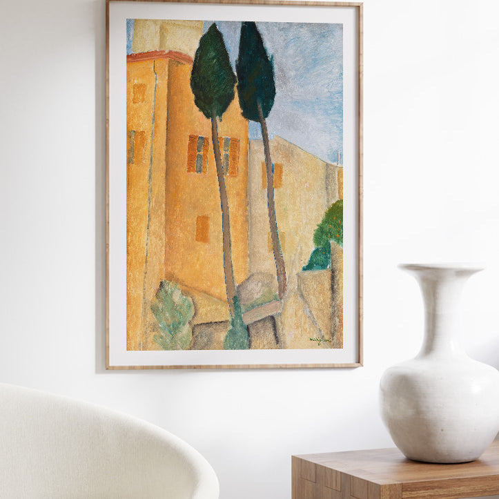 art print of Amedeo Modigliani's Cypresses and Houses at Cagnes