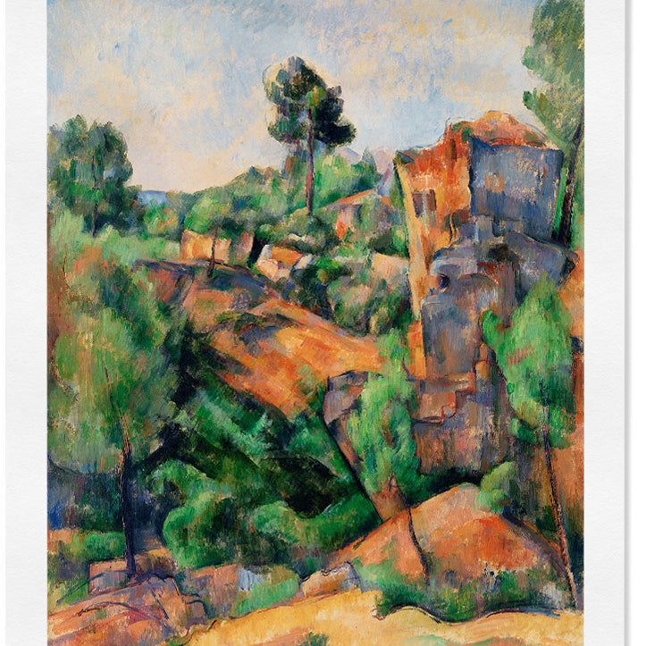 Paul Cezanne Bibemus Quarry, fench landscape painting and mid-century modern exhibition poster