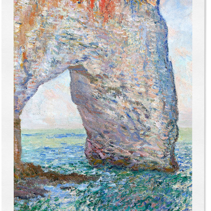 Claude Monet exhibition poster showing his artwork 'The Manneporte near Étretat' from 1883.
