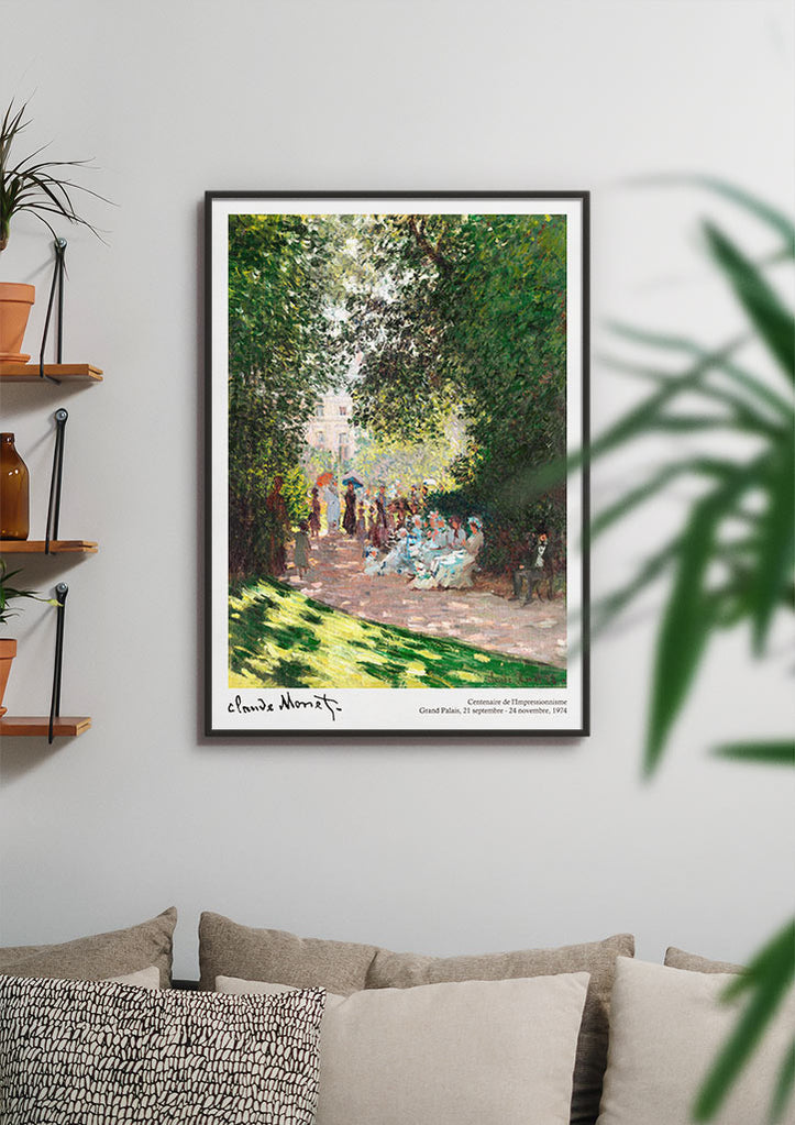 Claude Monet exhibition poster, showing his painting 'The Parc Monceau' from 1876.