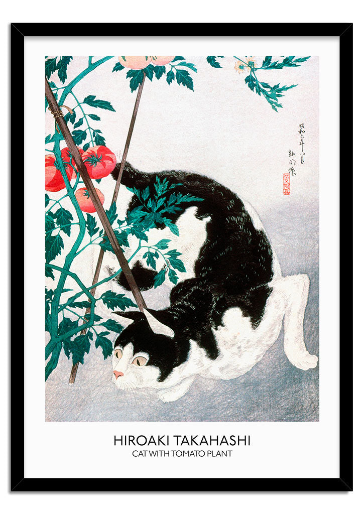 Japanese Art Print - Cat with Tomato Plant