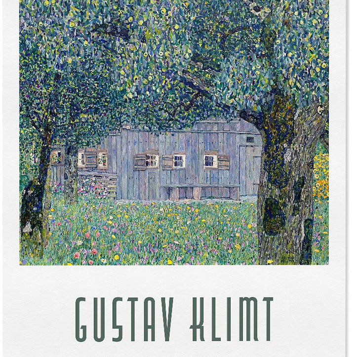Gustav Klimt poster featuring his artwork 'Farm House in Upper Austria' from 1911.