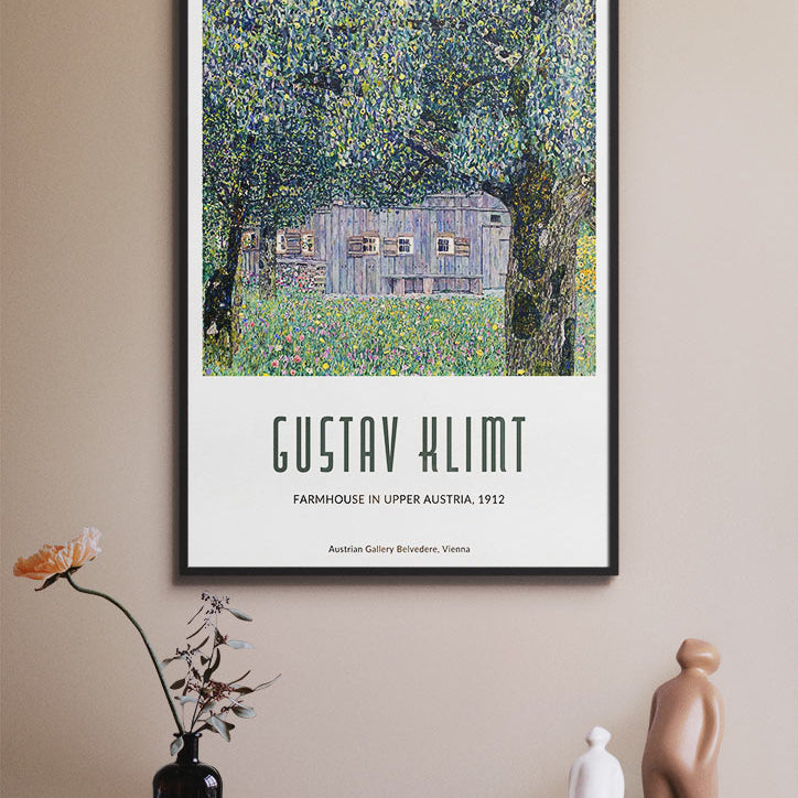 Gustav Klimt poster featuring his artwork 'Farm House in Upper Austria' from 1911.
