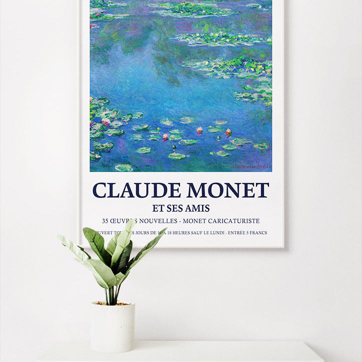 Monet exhibition poster featuring one of his paintings from the 'Water Lilies' series.
