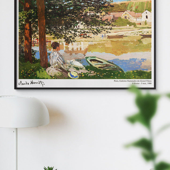 A beautiful Monet exhibition poster showing his painting 'On the Bank of the Seine, Bennecourt'.