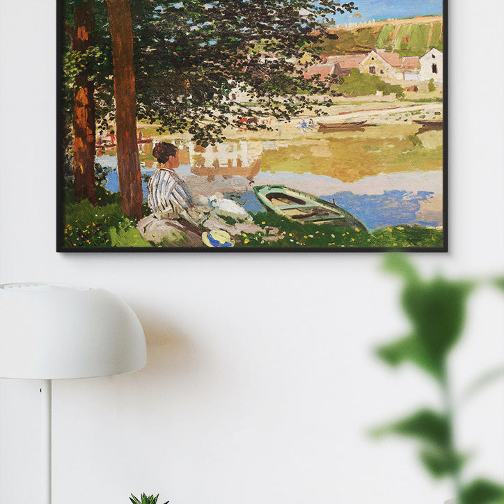 A beautiful Monet exhibition poster showing his painting 'On the Bank of the Seine, Bennecourt'.