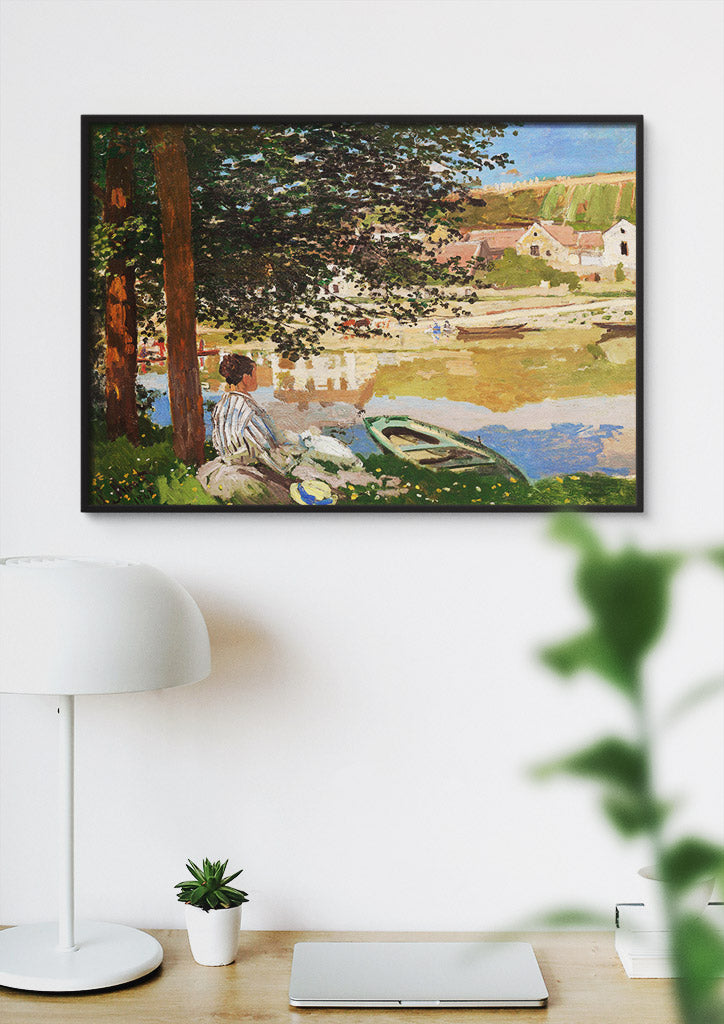 A beautiful Monet exhibition poster showing his painting 'On the Bank of the Seine, Bennecourt'.