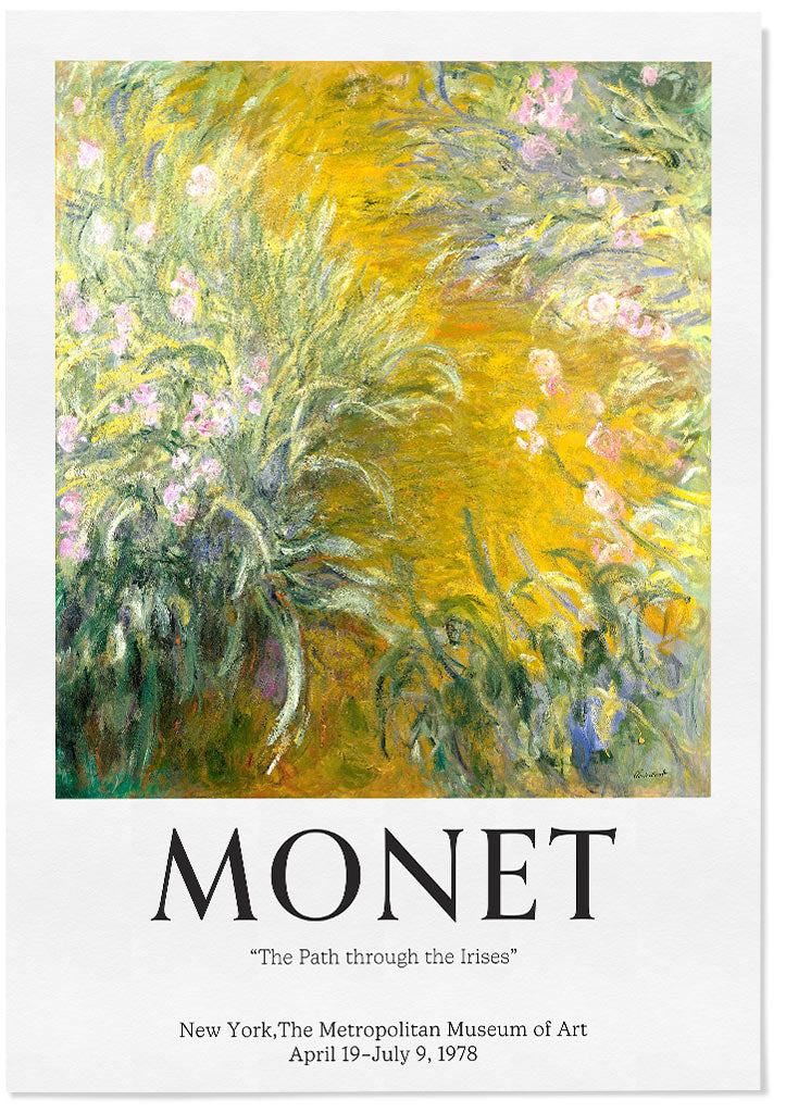 Claude Monet art poster featuring his painting 'Path through the Irises'.