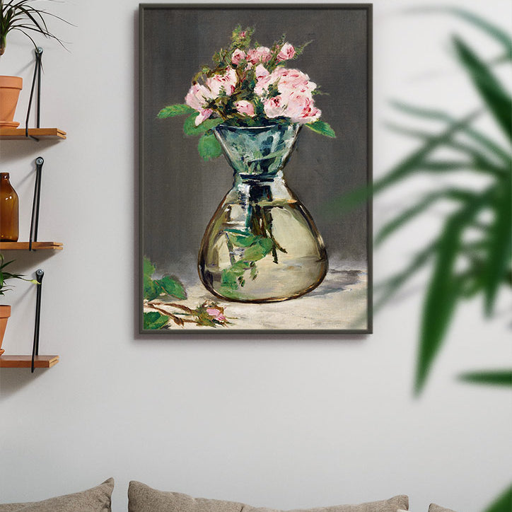 A beautiful art print by Édouard Manet featuring his painting 'Moss Roses in a Vase' from 1882.