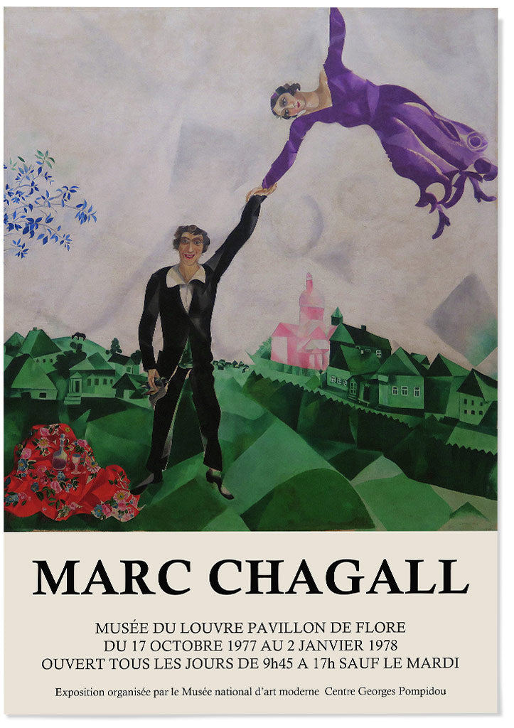 marc chagall promenade painting, vintage art exhibition poster