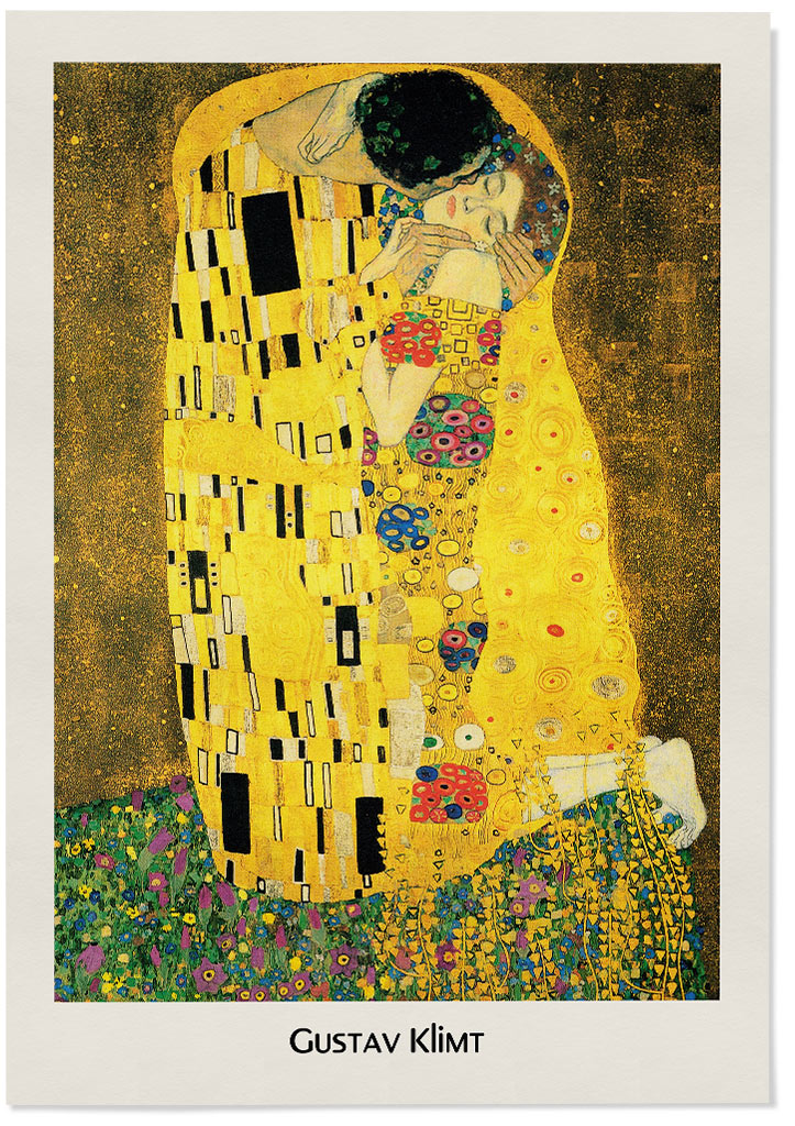Gustav Klimt poster featuring his artwork 'The Kiss' from 1907.