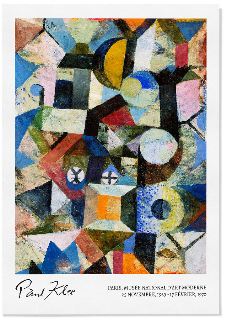 Paul Klee poster featuring his artwork `Composition with the Yellow Half-Moon and the Y`