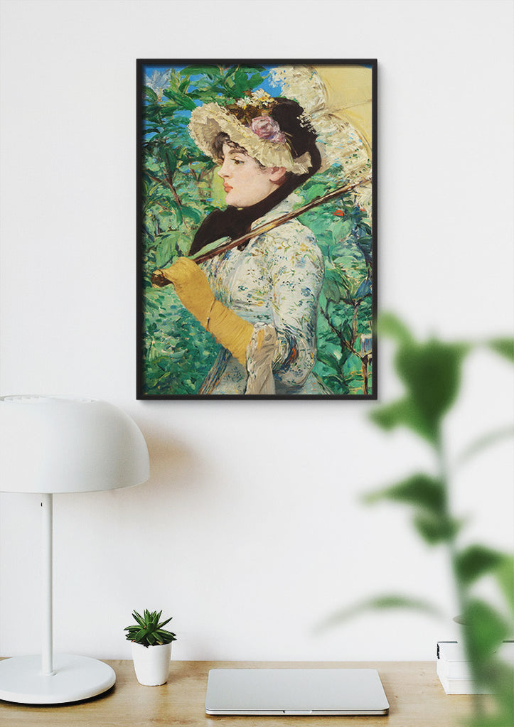 A beautiful art poster by Édouard Manet featuring his painting Spring (Jeanne) from 1881.