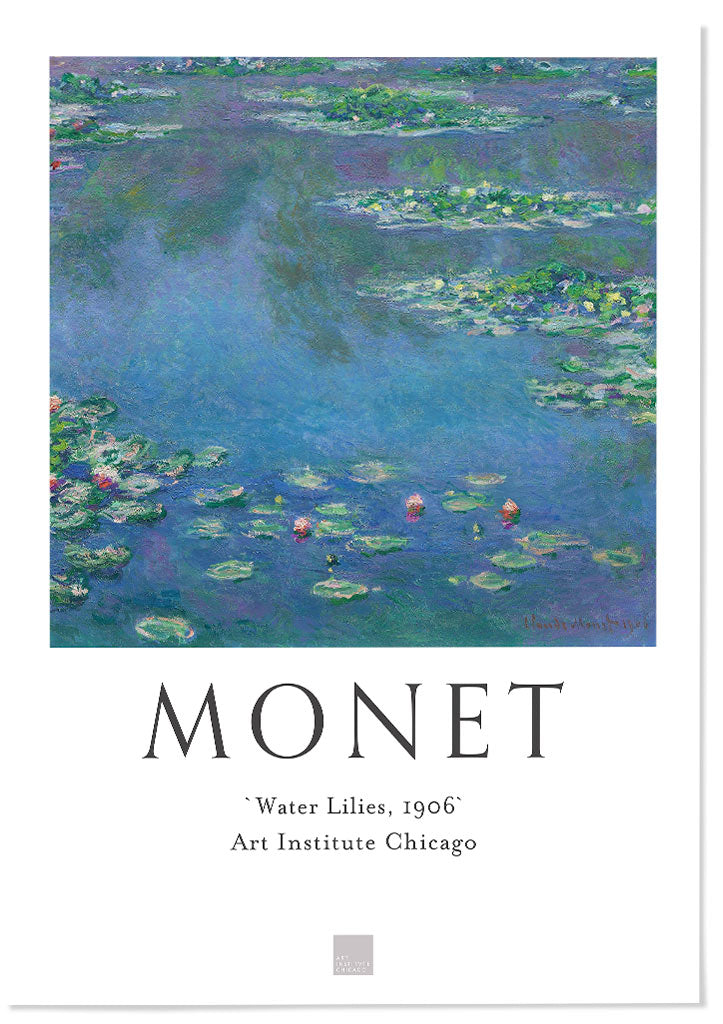 Claude Monet (1840-1926) exhibition poster, featuring his painting 'Water Lilies'.