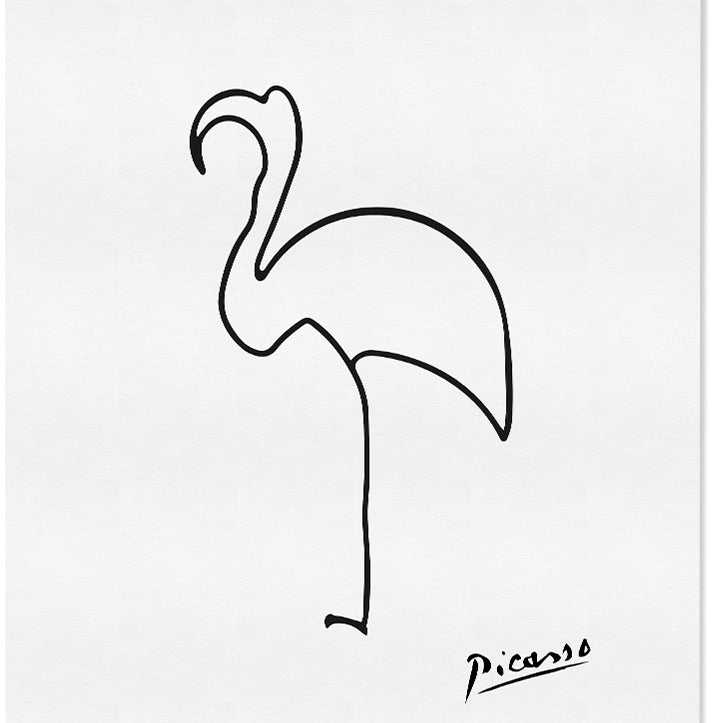 Pablo Picasso black and white line drawing art print: 'Flamingo (Le Flamant)'.